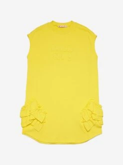 Girls Sleeveless Ruffle Sweater Dress In Yellow
