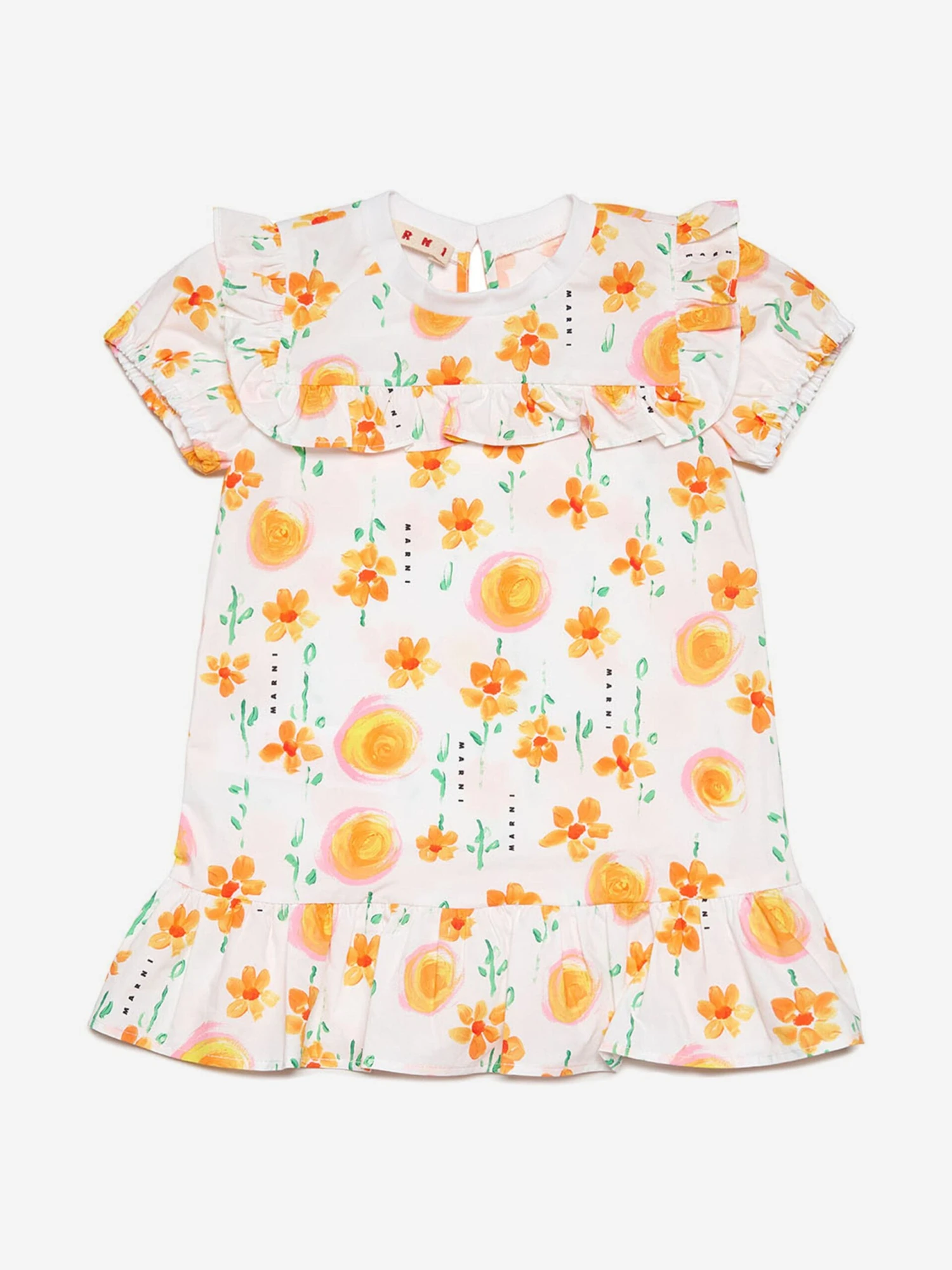 Baby Girls Flower Print Dress In White 3 Baby Girls Flower Print Dress In White