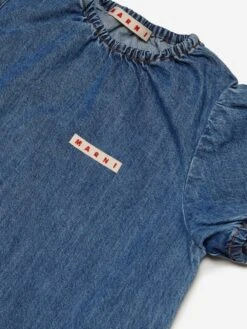 Girls Denim Ruffle Dress In Blue -Monna Clothing Shop MNIS4073 BLUE 4