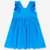 Molo Girls Frill Shoulder Pinafore Dress In Blue 1 Molo Girls Frill Shoulder Pinafore Dress In Blue -Monna Clothing Shop MOLS4113 RETRO BLUE 1