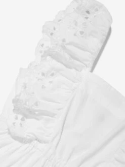 Molo Girls Frill Shoulder Pinafore Dress In White -Monna Clothing Shop MOLS4114 WHITE 3