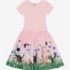 Molo Girls Yin Tang Kitten Print Dress In Pink