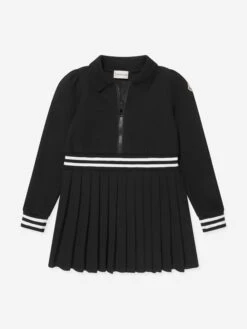 Girls Half Zip Pleated Dress In Black
