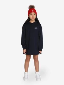 Girls Hooded Sweater Dress In Navy