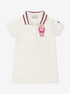 Girls Bear Polo Dress In White