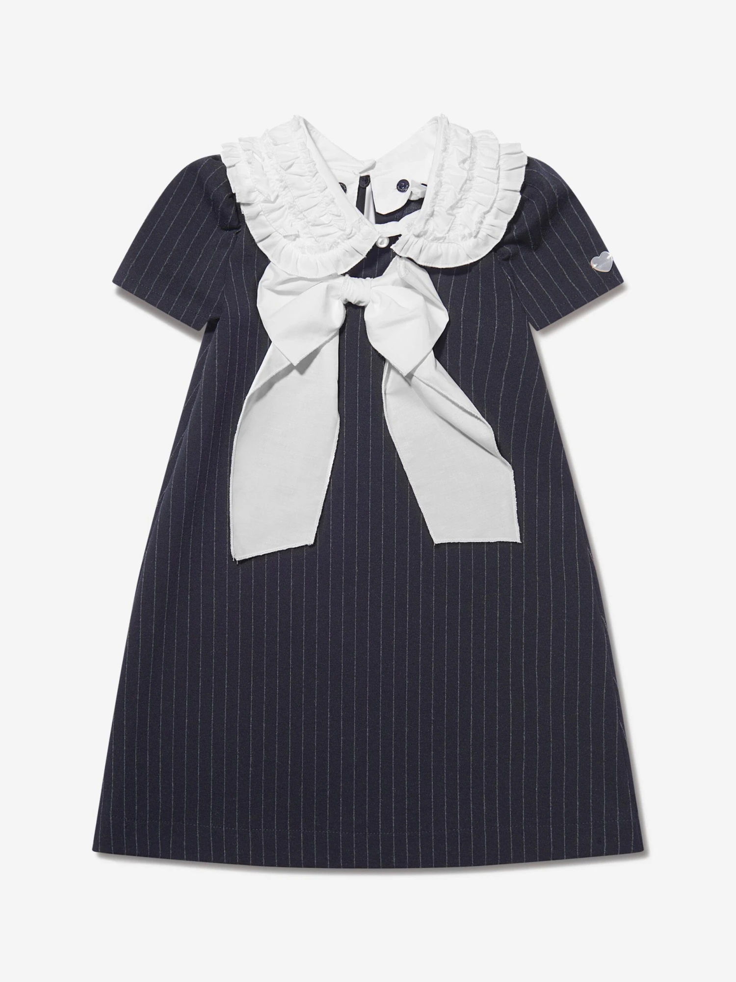 Monnalisa Girls Pinstripe Milano Bow Dress 3 Monnalisa Girls Pinstripe Milano Bow Dress