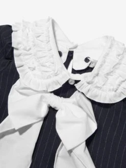 Monnalisa Girls Pinstripe Milano Bow Dress 8 Monnalisa Girls Pinstripe Milano Bow Dress -Monna Clothing Shop MONNALISA C33717 3