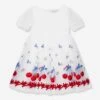 Monnalisa Girls Embroidered Cherry Tulle Dress In White -Monna Clothing Shop MONNALISA D53678 1