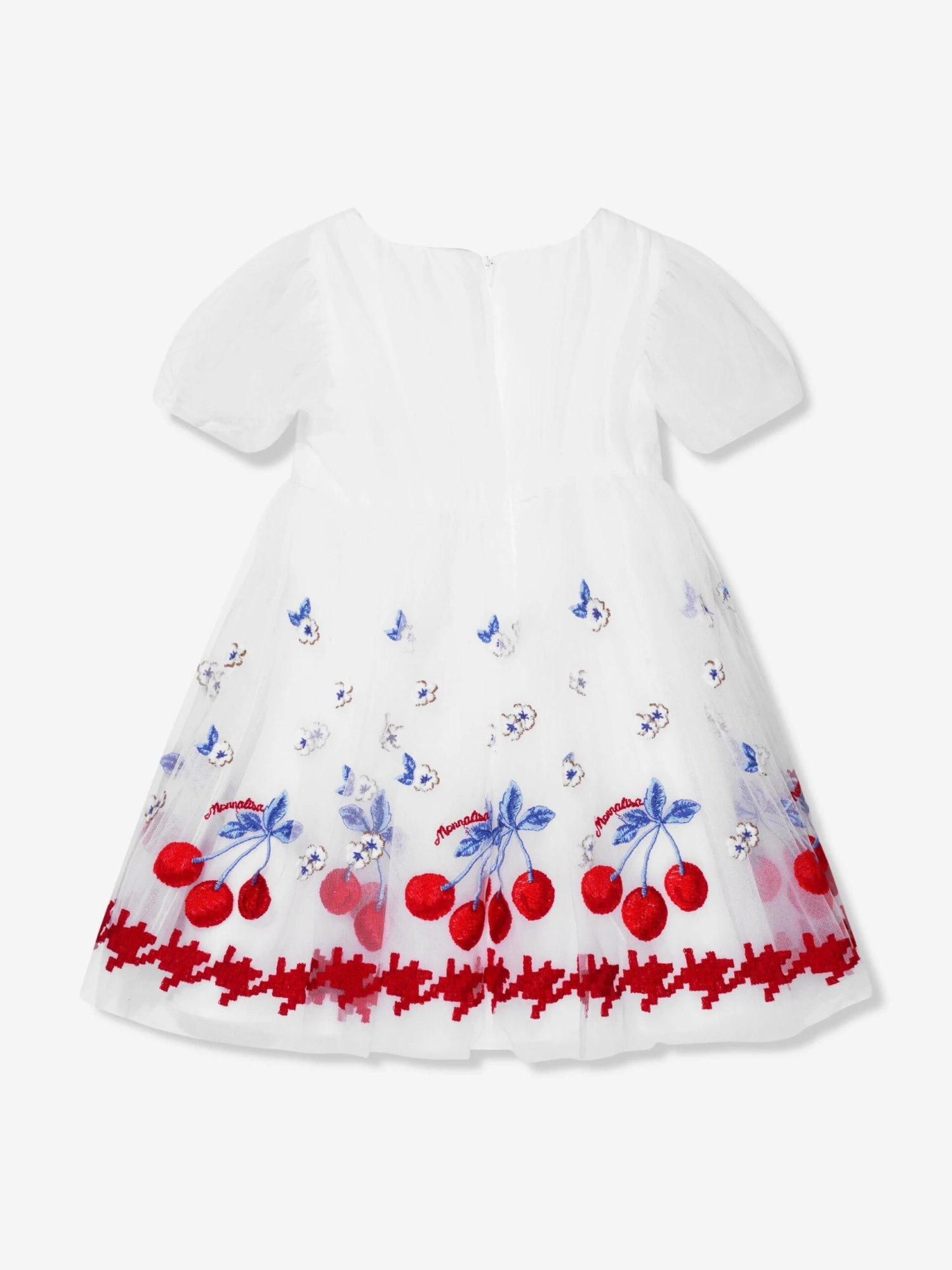 Monnalisa Girls Embroidered Cherry Tulle Dress In White 4 Monnalisa Girls Embroidered Cherry Tulle Dress In White - Image 2