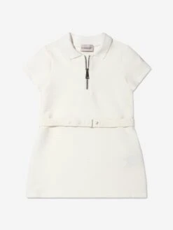 Girls Half Zip Polo Dress In White