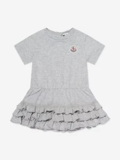 Baby Girls Frilly T-Shirt Dress In Grey