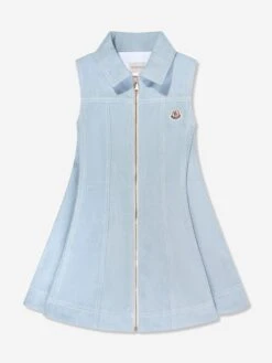 Girls Sleeveless Denim Zip Dress In Blue