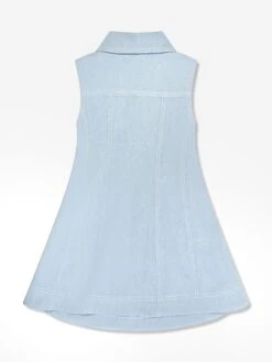 Girls Sleeveless Denim Zip Dress In Blue 9 Girls Sleeveless Denim Zip Dress In Blue -Monna Clothing Shop MONS4197 PASTEL BLUE 2