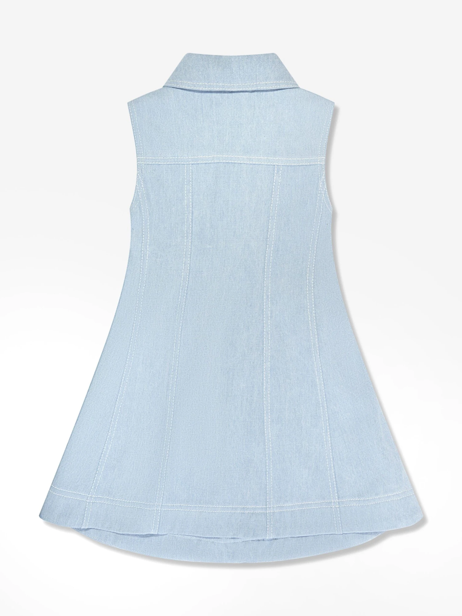 Girls Sleeveless Denim Zip Dress In Blue 5 Girls Sleeveless Denim Zip Dress In Blue - Image 3