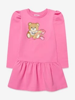 Girls Teddy Bear Sweater Dress In Pink