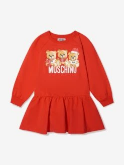 Girls Teddy Logo Sweater Dress In Red