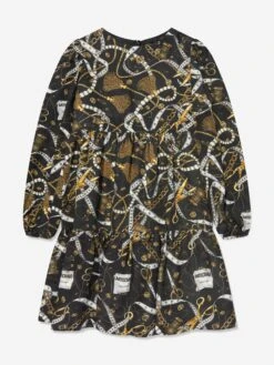 Girls Chain Print Dress In Black