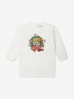 Baby Girls Holiday Sweater Dress In Ivory