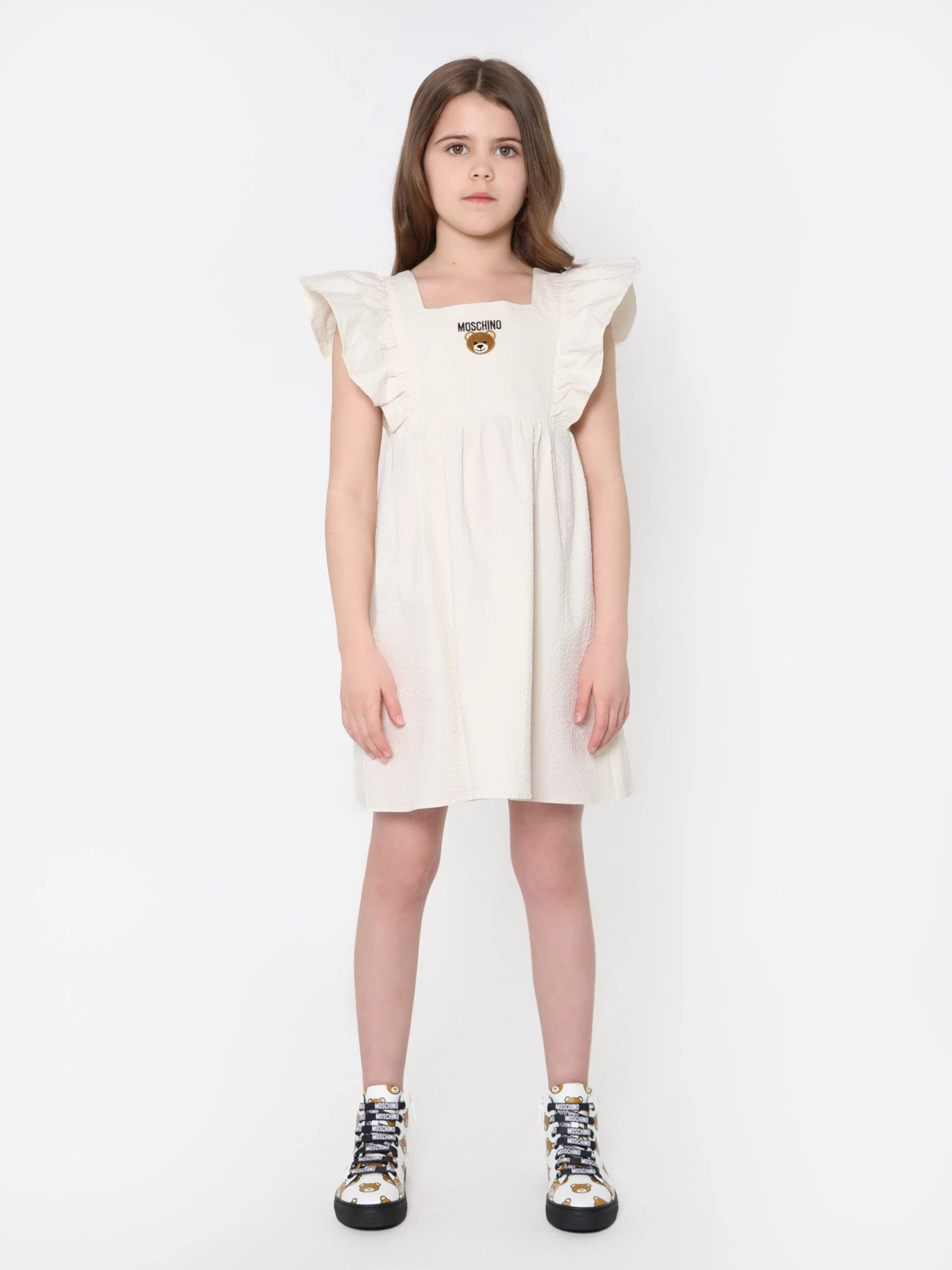 Girls Teddy Ruffle Sleeve Dress In White 4 Girls Teddy Ruffle Sleeve Dress In White - Image 2