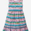 Girls Sleeveless Patterned Dress In Multicolour