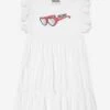 Girls Cotton Sunglasses Dress In White