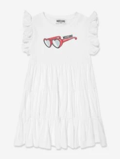 Girls Cotton Sunglasses Dress In White