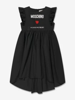Girls Cotton Logo Dress In Black