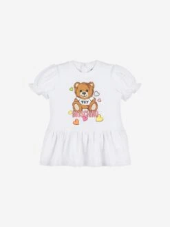 Baby Girls Cotton Teddy Heart Dress In White