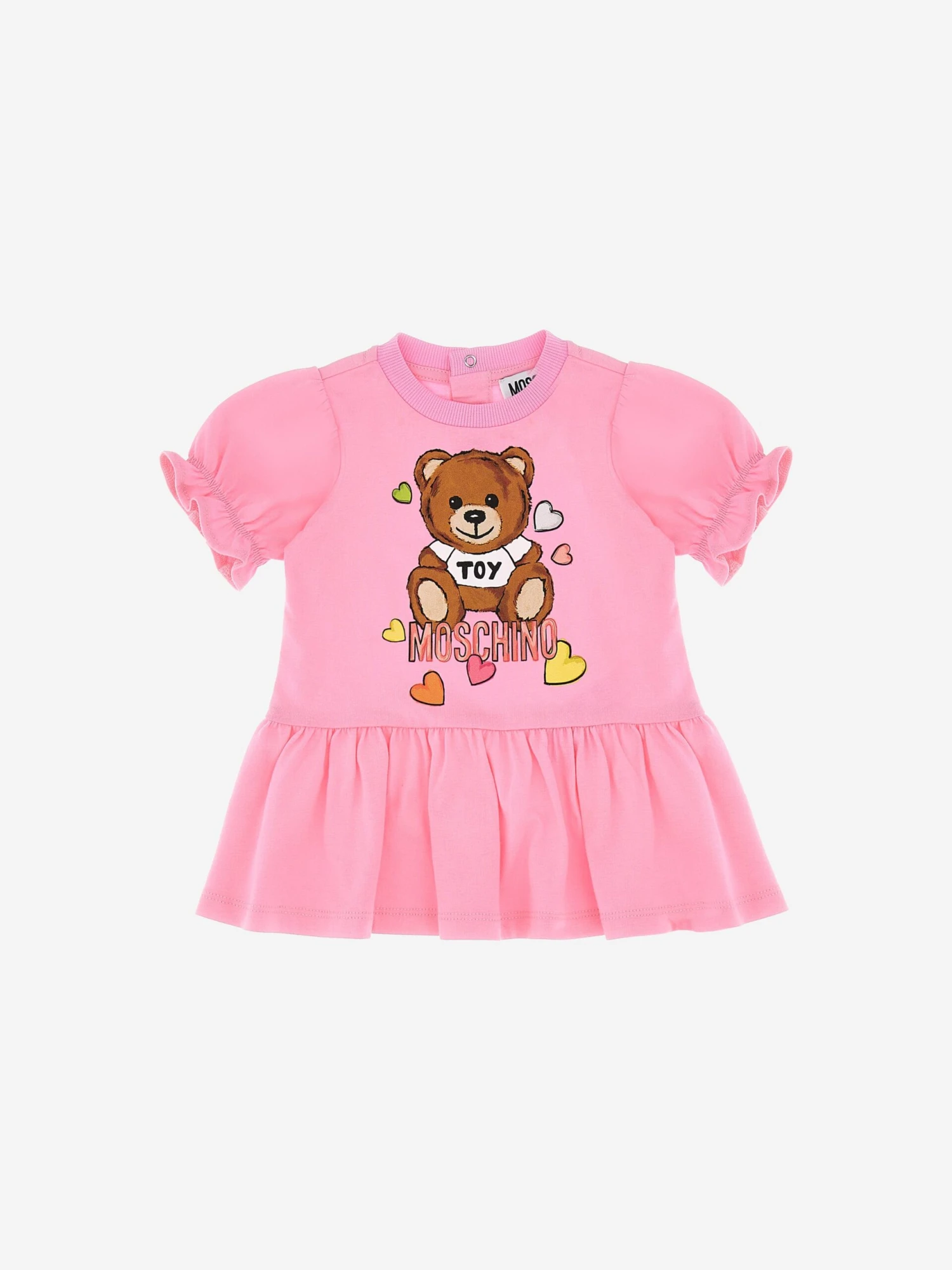 Baby Girls Cotton Teddy Heart Dress In Pink 3 Baby Girls Cotton Teddy Heart Dress In Pink