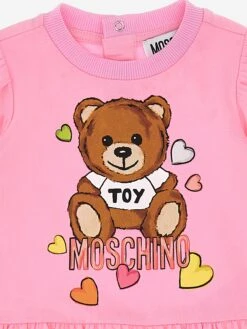 Baby Girls Cotton Teddy Heart Dress In Pink 7 Baby Girls Cotton Teddy Heart Dress In Pink -Monna Clothing Shop MOSS4142 PINK 3