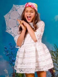 Girls Sadie Embroidered Maxi Dress In Ivory -Monna Clothing Shop MRLS4008 IVORY 2edited