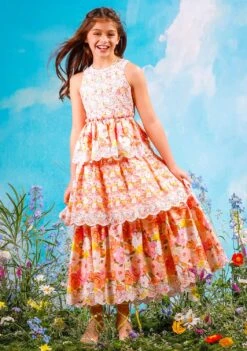 Girls Blossom Embroidered Mini Dress In Multicolour -Monna Clothing Shop MRLS4011 FLORAL 2 6960ce95 d2eb 48ff 9b96 939fb9125261