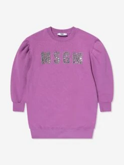 MSGM Girls Logo Sweater Dress In Purple
