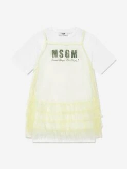MSGM Girls Jersey And Tulle Dress In Green