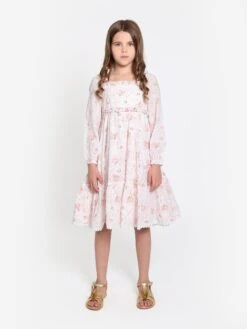 Needle & Thread Girls Vintage Ditsy Cotton Ruffle Dress In White
