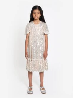 Needle & Thread Girls Mila Gloss Dress In Cream