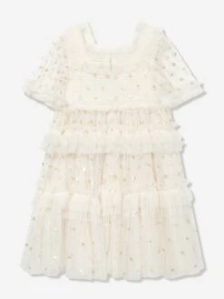 Needle & Thread Girls Polka Dot Smocked Dress In Ivory -Monna Clothing Shop NEEA4003 CREAM GOLD 2