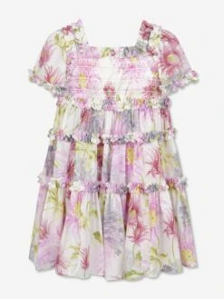 Needle & Thread Girls Hummingbird Chiffon Smocked Dress In Ivory