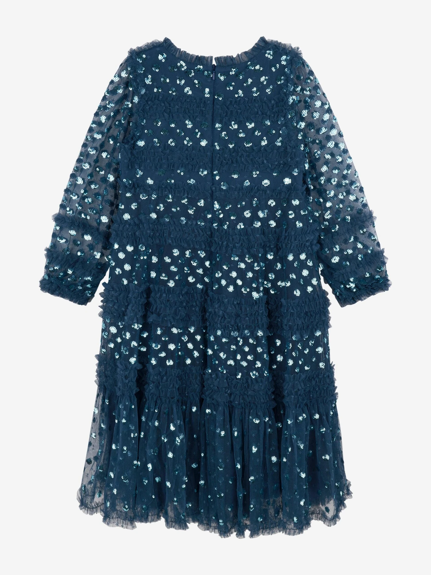 Needle & Thread Girls Dot Shimmer Long Sleeve Dress In Blue 5 Needle & Thread Girls Dot Shimmer Long Sleeve Dress In Blue - Image 3