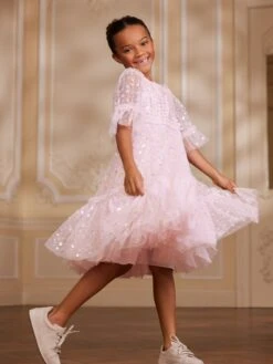 Needle & Thread Girls Raindrop Sequin Dress In Pink -Monna Clothing Shop NEES4016 PEONY PINK PASTEL 2