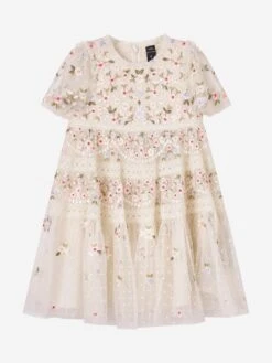 Needle & Thread Girls Garland Ribbon Dress In Ivory