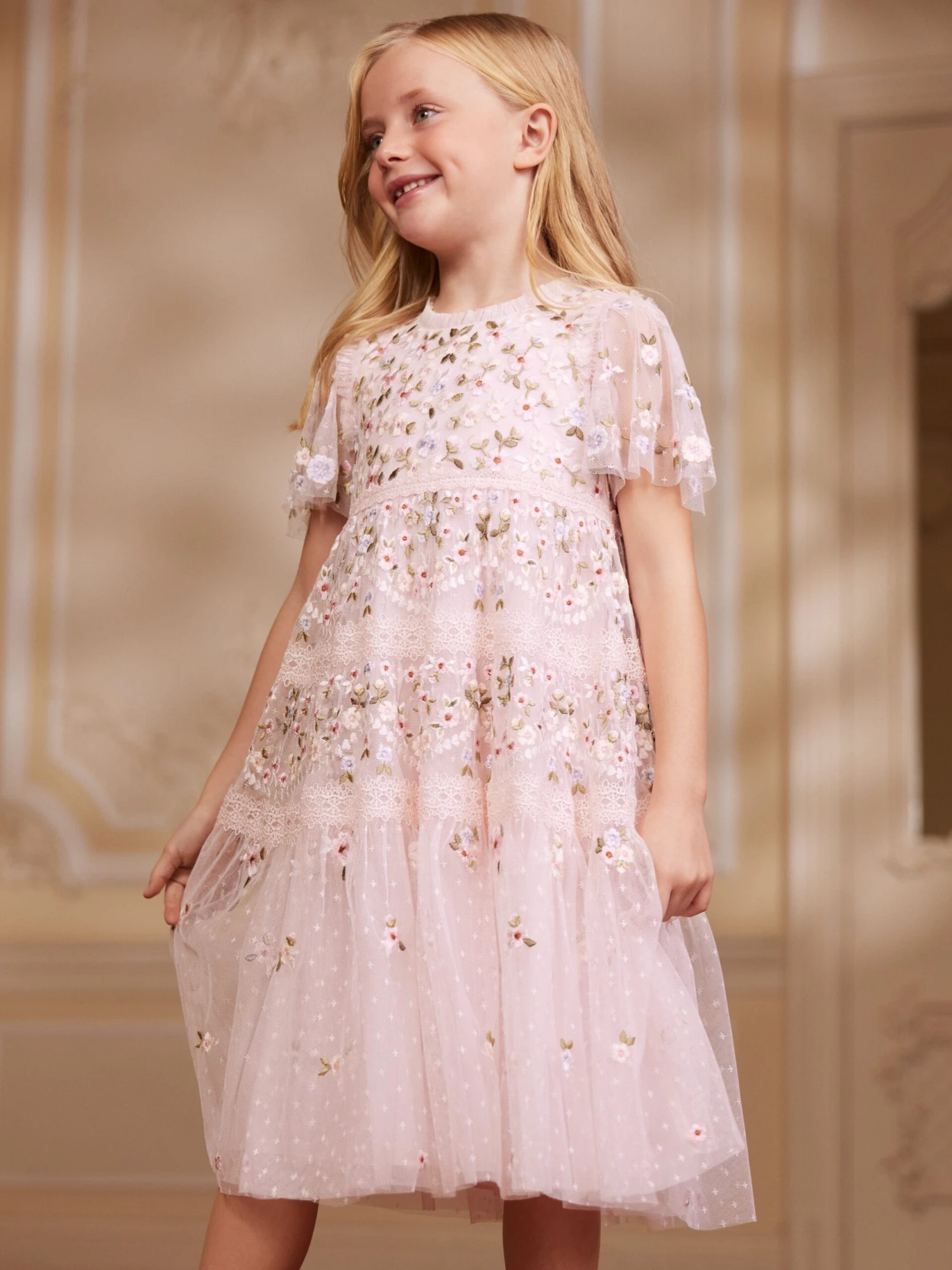 Needle & Thread Girls Garland Ribbon Dress In Pink 4 Needle & Thread Girls Garland Ribbon Dress In Pink - Image 2