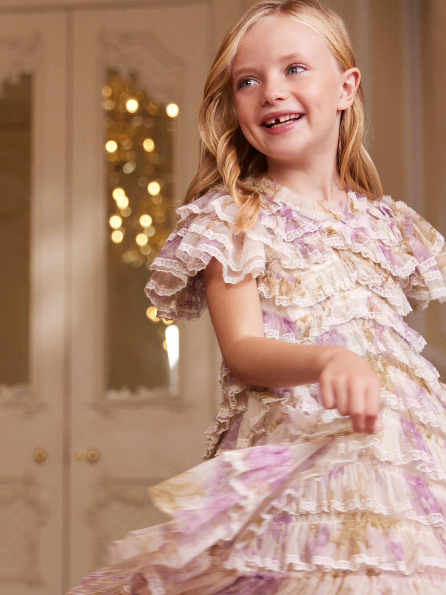 Needle & Thread Girls Wisteria Ruffle Lace Dress In White 4 Needle & Thread Girls Wisteria Ruffle Lace Dress In White - Image 2