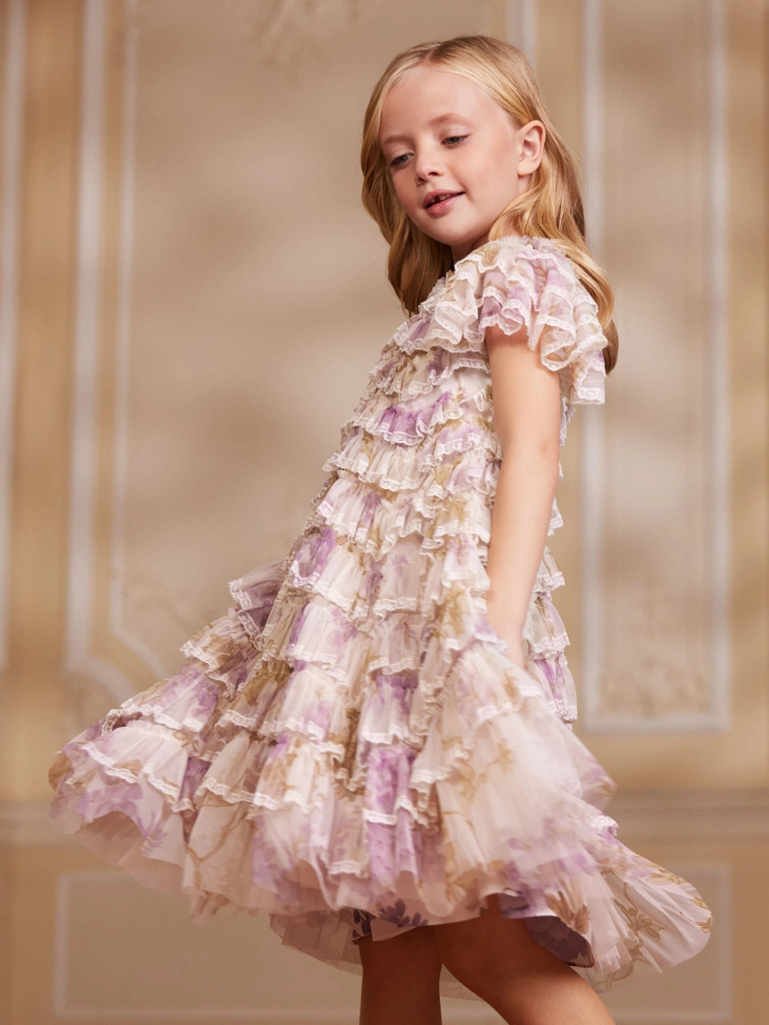 Needle & Thread Girls Wisteria Ruffle Lace Dress In White 5 Needle & Thread Girls Wisteria Ruffle Lace Dress In White - Image 3