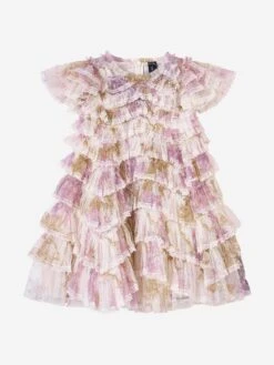 Needle & Thread Girls Wisteria Ruffle Lace Dress In White
