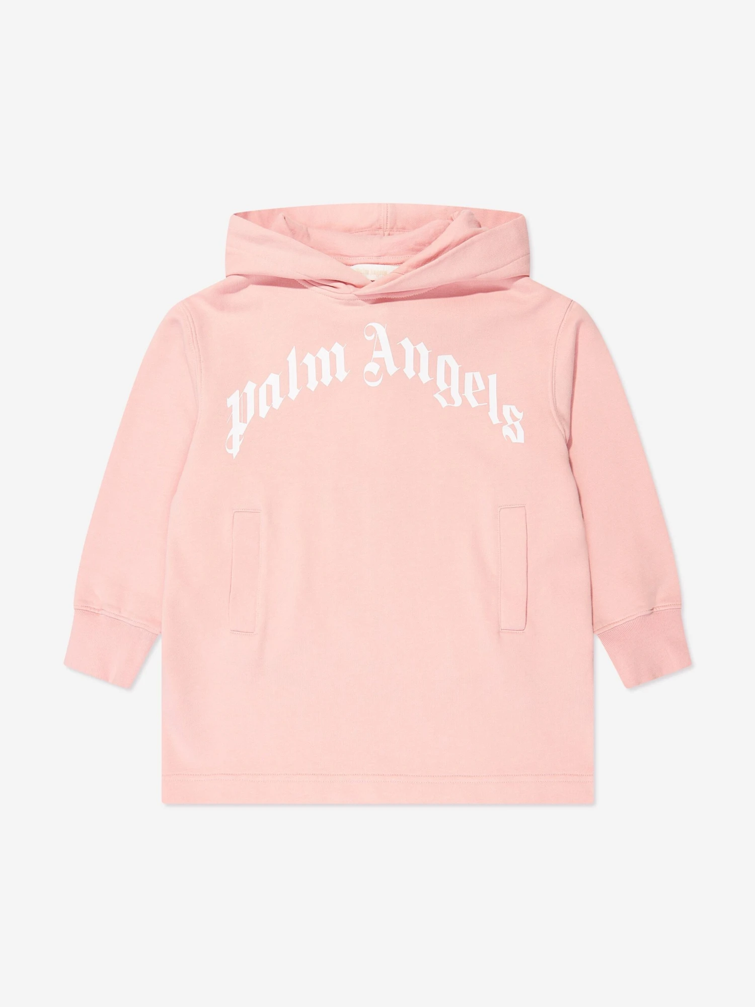 Palm Angels Girls Curved Logo Hooded Sweater Dress In Pink 3 Palm Angels Girls Curved Logo Hooded Sweater Dress In Pink