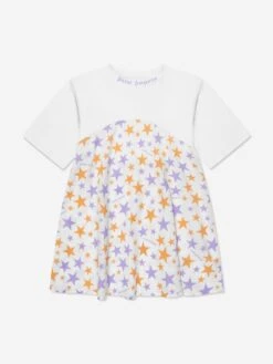 Palm Angels Girls AOP PA Stars T-Shirt Dress In White