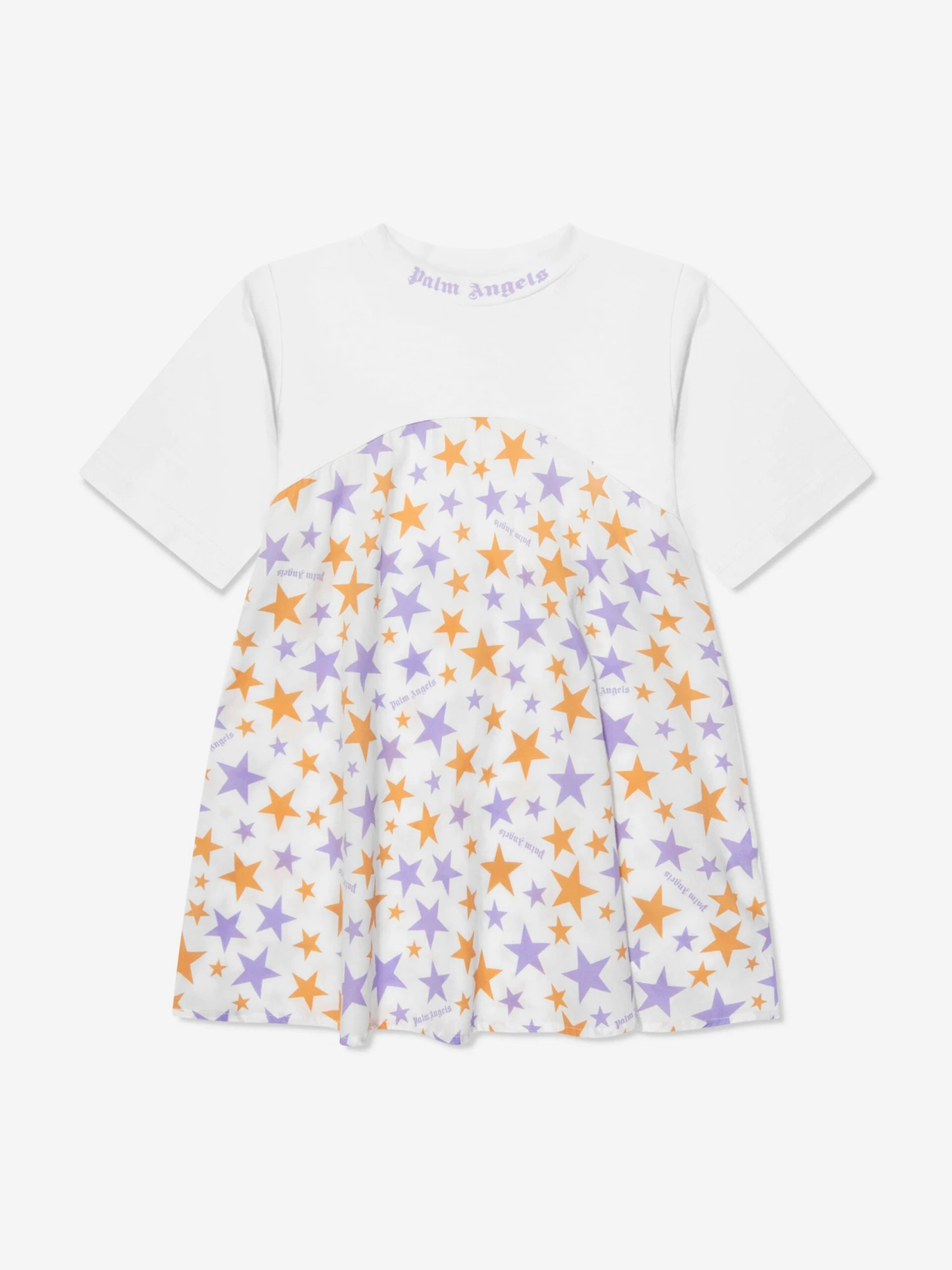 Palm Angels Girls AOP PA Stars T-Shirt Dress In White 3 Palm Angels Girls AOP PA Stars T-Shirt Dress In White