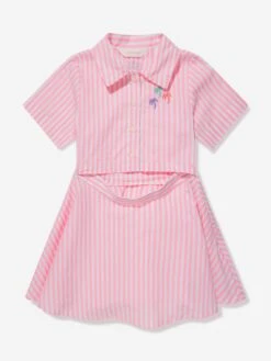 Palm Angels Girls 3 Palms Striped Shirt Dress In Pink