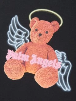 Palm Angels Girls Bear Angel T-Shirt Dress In Black -Monna Clothing Shop PALS4093 BLACK BROWN 3